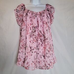Torrid Clip Dot Pink Floral Flutter Sleeve Women's Top Size 00(M/L)